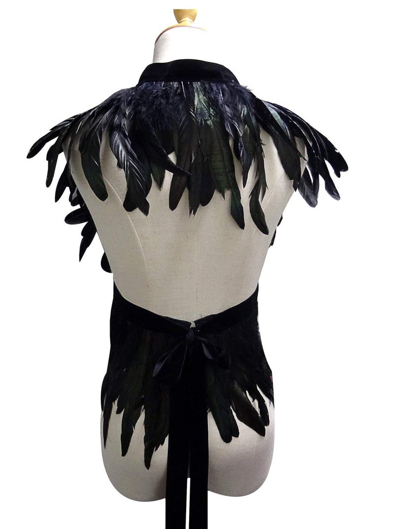 L'VOW Real Black Feather Body Harness Tank Tops Halloween Party Costume (Black-003) - Image 4